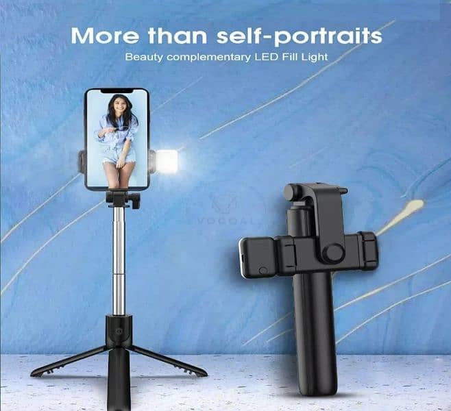 selfie stick with LED light with a tripod Stand 2