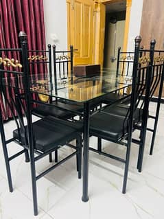 For Sale: 6-Seater Iron Dining Table with Glass Top - Like 0