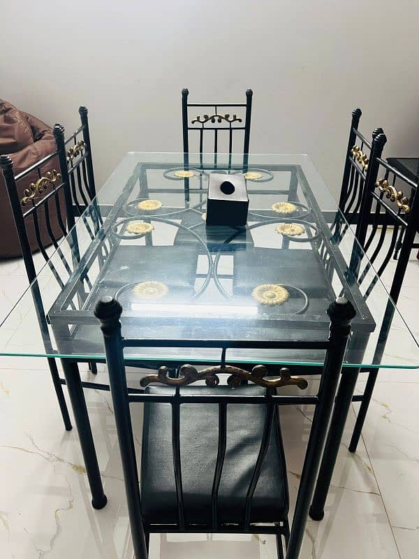 For Sale: 6-Seater Iron Dining Table with Glass Top - Like 4