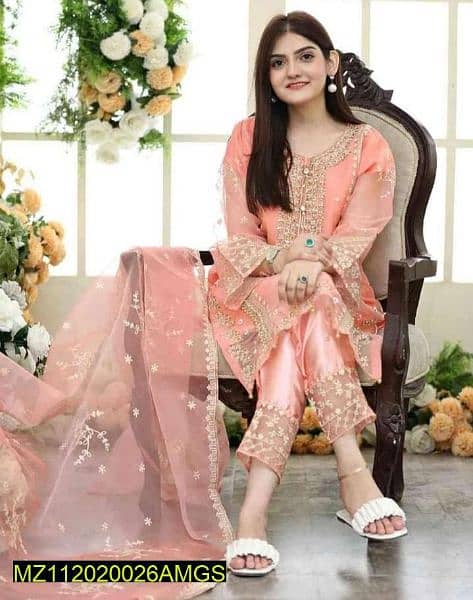 3 price women stiched Organza Embroidered suit 0