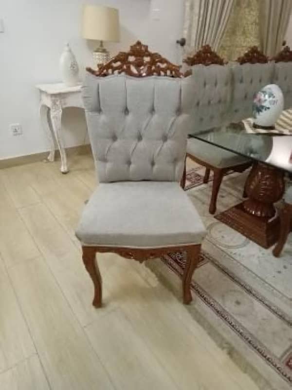 Dining Table with Glass Top and 8 Wooden Chairs 1