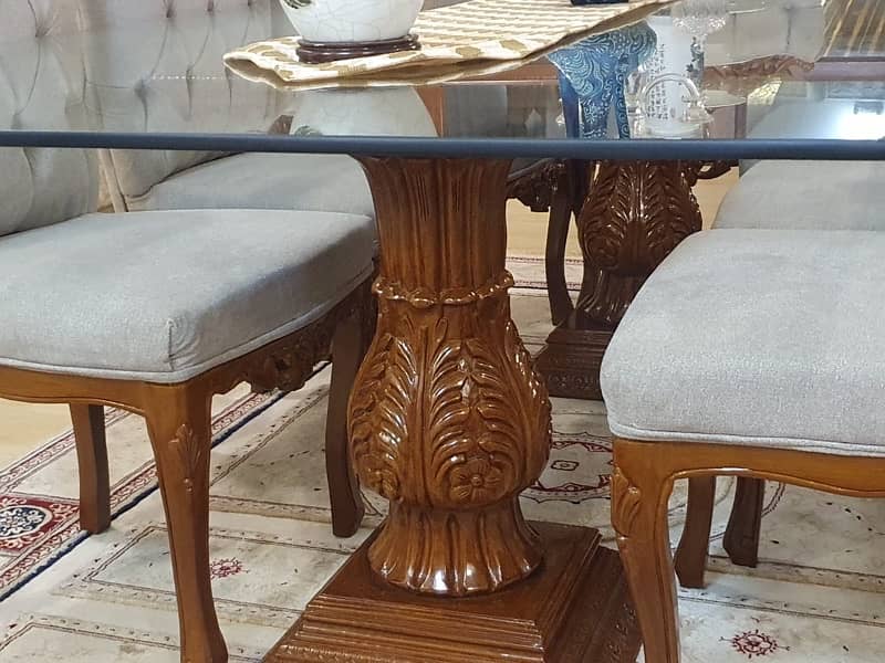 Dining Table with Glass Top and 8 Wooden Chairs 3