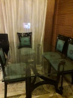 Solid wood 6 chair dinning Table with Glass Top