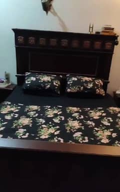 King size wooden bed with sides and dressing table