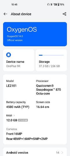 one plus 9r 10by 10 condition Ram 12+12 storage 256 se