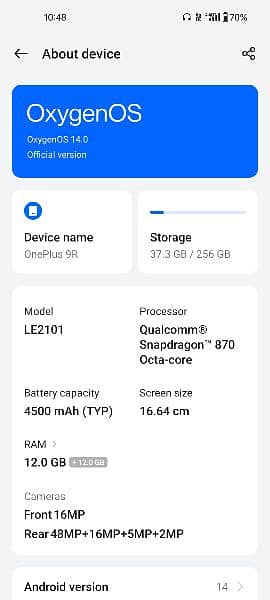 one plus 9r 10by 10 condition Ram 12+12 storage 256 se 0