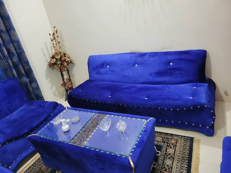 Blue Sofa set with table 2