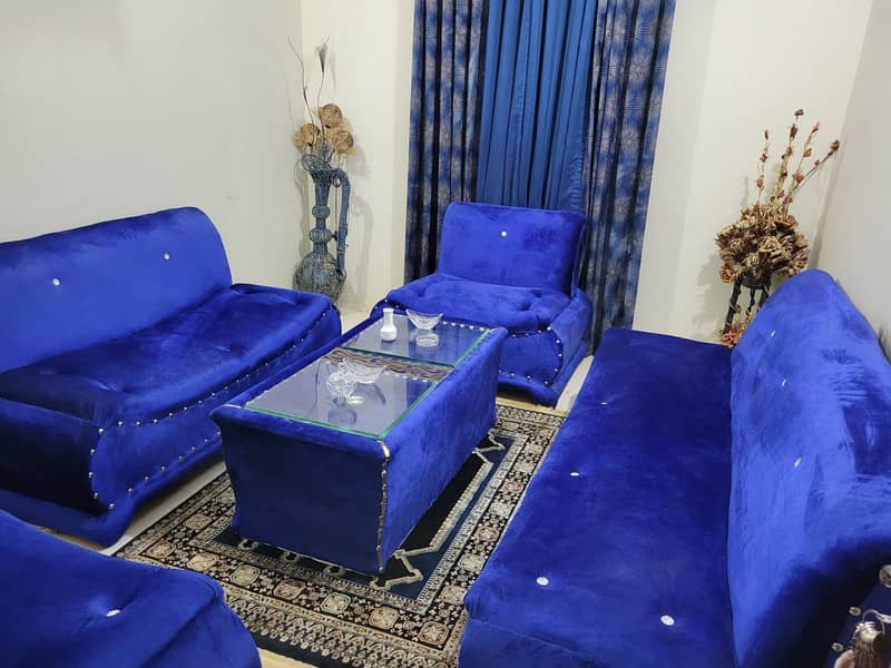 Blue Sofa set with table 3