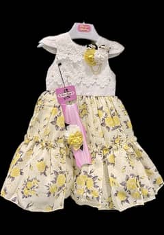 Baby Yellow fancy Frock with Legging, Tights and Headband