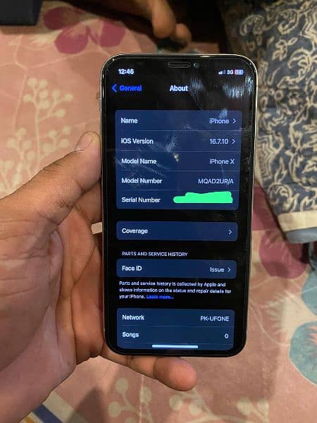 I phone X pta official approve 64 gb all ok bas face id issue ha 5
