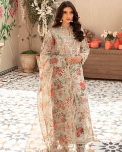 rangerza three peice stitched suit with organza dupatta 0