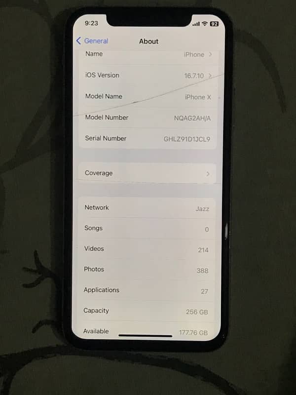 IPHONE X 256gb factory unlock battery health 100 5