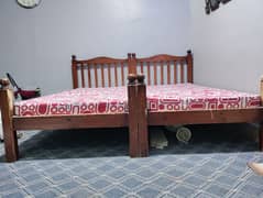 wooden 2 single bed with mattress