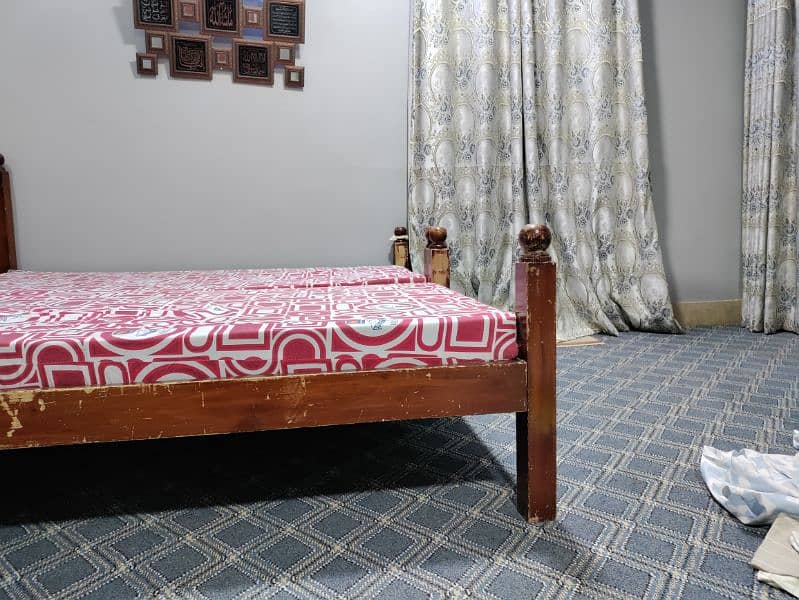 wooden 2 single bed with mattress 5