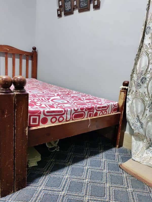 wooden 2 single bed with mattress 6