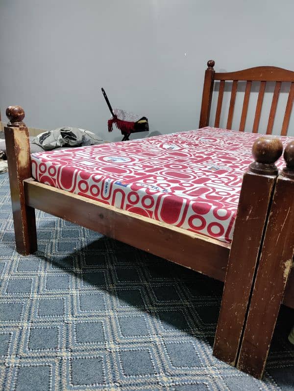 wooden 2 single bed with mattress 7