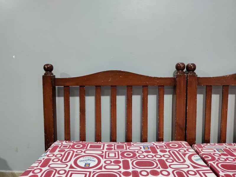 wooden 2 single bed with mattress 8