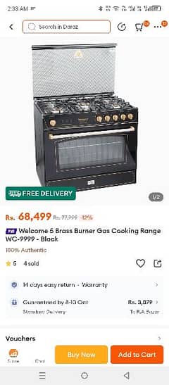 5 Brass Burner Gas Cooking Range