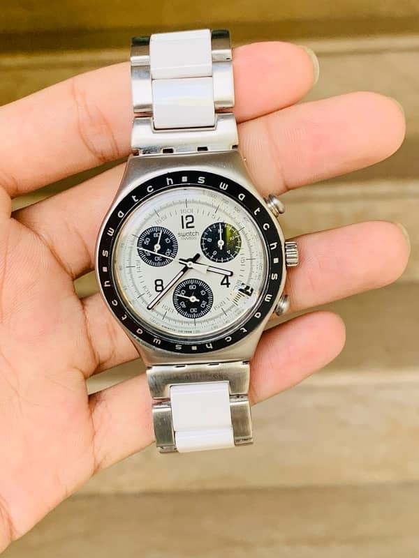 Swatch Swiss Made Chronograph Original Watch Panda Dial For Men 9.5/10 9