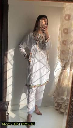 2 pcs women's Stitched Linen Embroidered suit