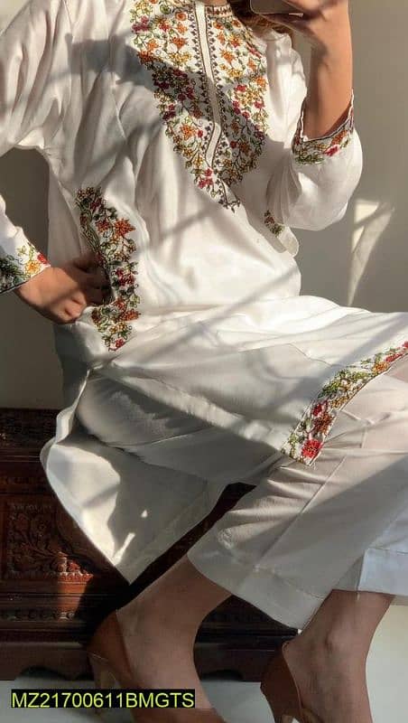 2 pcs women's Stitched Linen Embroidered suit 1