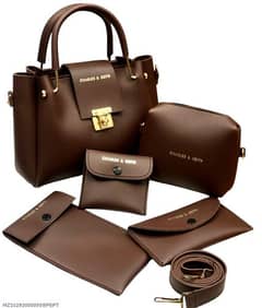 5 Pcs Women's PU Leather Plain Hand Bag Set