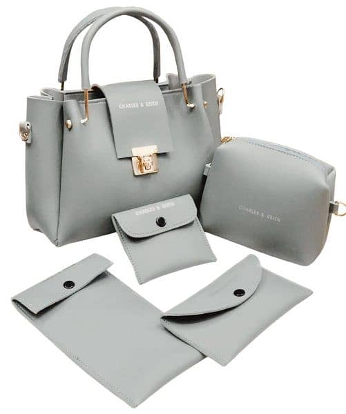 5 Pcs Women's PU Leather Plain Hand Bag Set 9