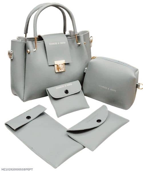 5 Pcs Women's PU Leather Plain Hand Bag Set 10