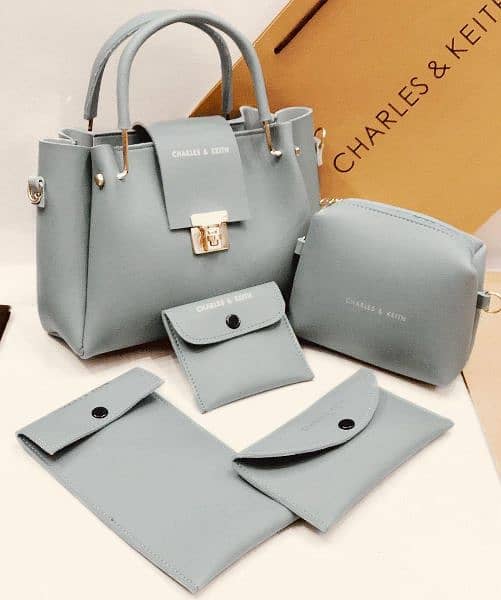 5 Pcs Women's PU Leather Plain Hand Bag Set 11