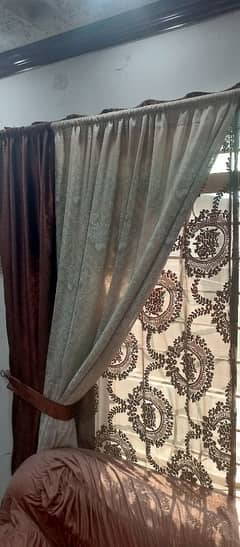 brown off white curtains