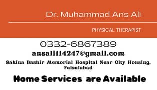 physiotherapist available in Faisalabad