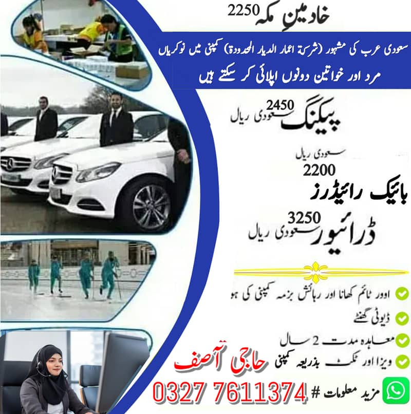 Jobs For male And female, Vacancies in Saudia, Need Staff , Work Visa 0