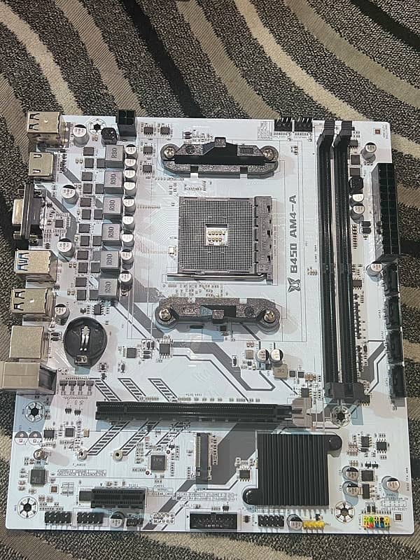 B450 White New Non Used Mechanist Motherboard. 2Ram Slot. 6