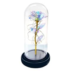 Artificial Rose Immortal Flowers Colourful Golden with Glass Dome