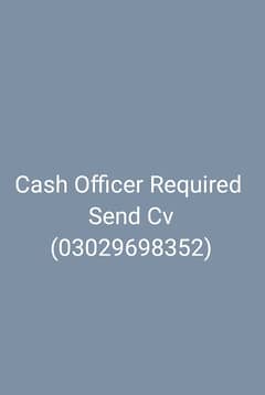 Cash Officer Required (B. Com or relevant degree)