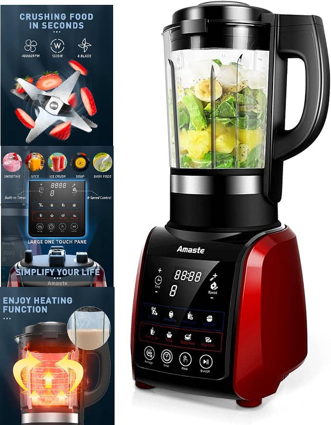 Amaste 1200W Cold and Hot Professional Countertop Blender, with 9 Pre 1