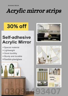 Home Decor | Acrylic Mirror Strips | Self-Adhesive | Wall Sticker