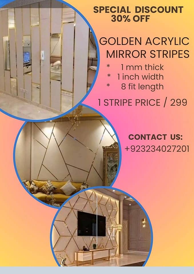 Home Decor | Acrylic Mirror Strips | Self-Adhesive | Wall Sticker 4