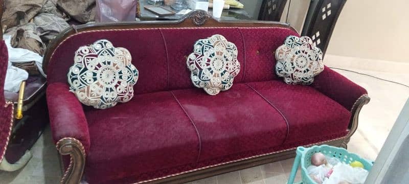 sheesham wood five seater sofa set with cushions 5