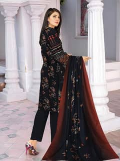 3 Pcs women's Unstitched Linen Printed suit