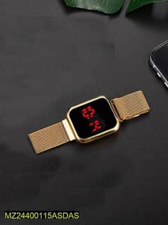 LED display digital watch with magnetic strap
