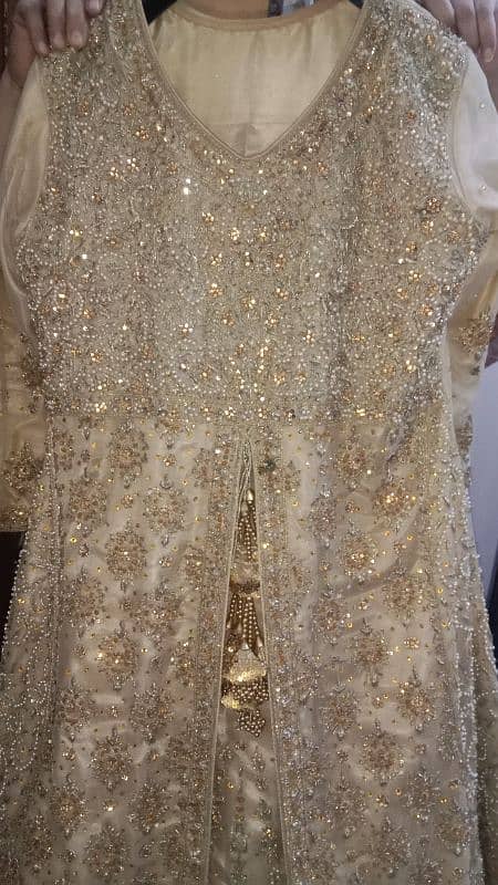 bridal golden maxi ,with beautiful heavy dupatta , trouser,pouch. 1