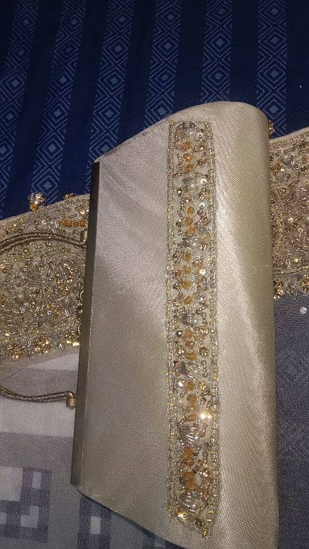 bridal golden maxi ,with beautiful heavy dupatta , trouser,pouch. 4