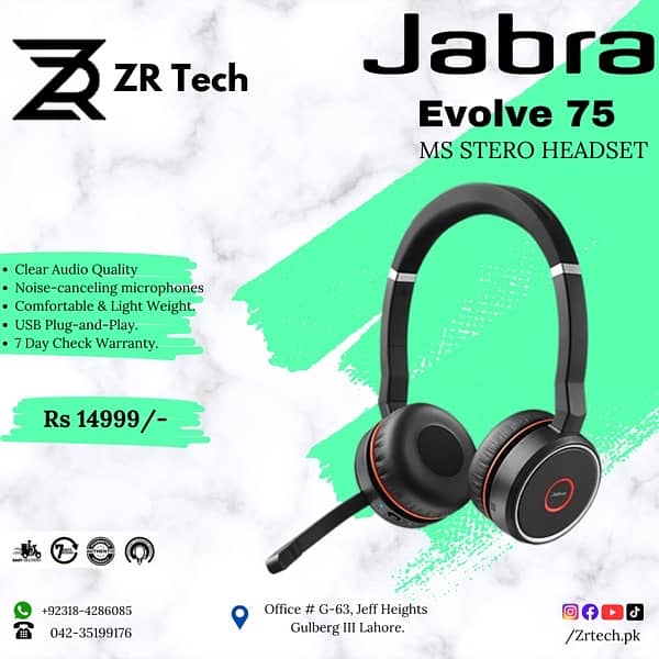 Jabra Evolve 75 SE Wirless Noise Cancellation Headphone 0