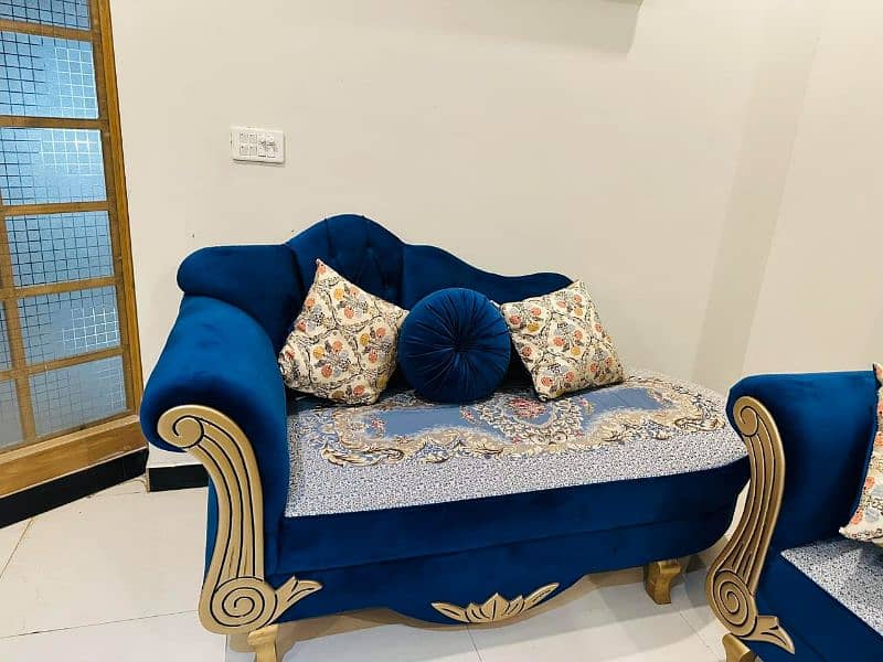 Sofa Set 7 Seater Royal Blue with Table 1