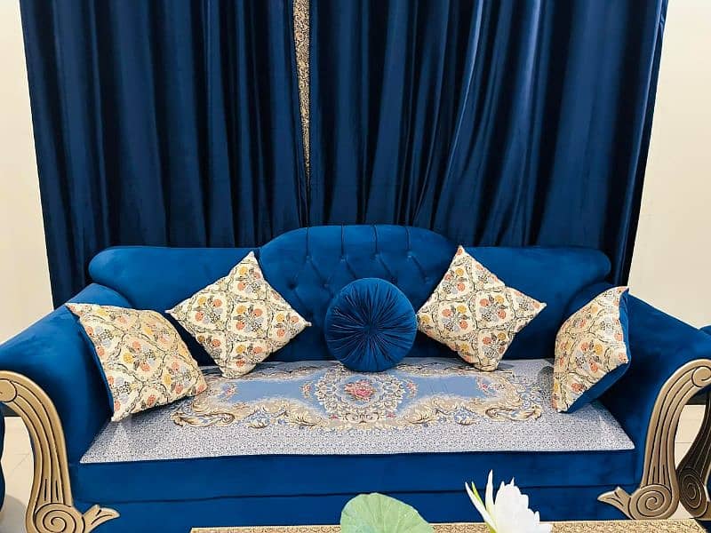 Sofa Set 7 Seater Royal Blue with Table 6