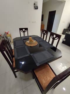 Wooden table with glass top (6seater)