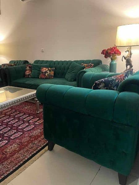 Green Sofa Set with Table Center 1