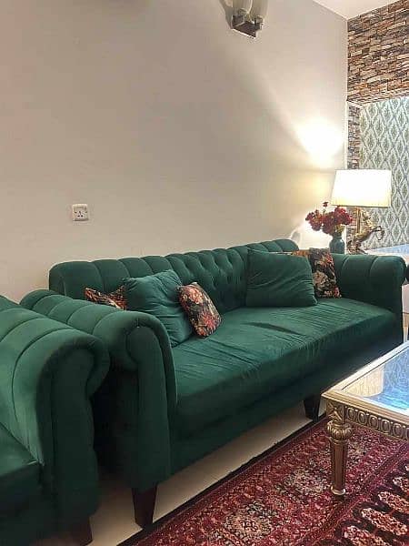 Green Sofa Set with Table Center 5