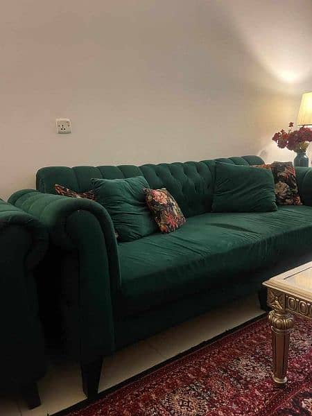 Green Sofa Set with Table Center 6